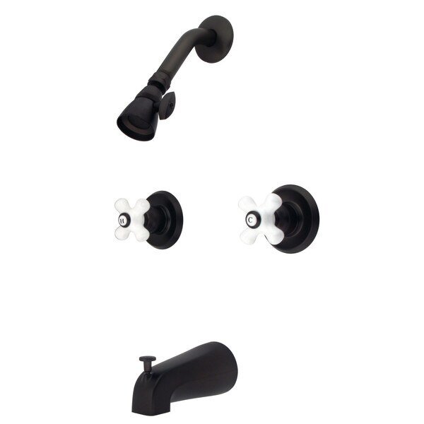 KB245PX Tub & Shower Faucet Porcelain Cross Handles, Kingston Brass, Mfr#: KB245PX