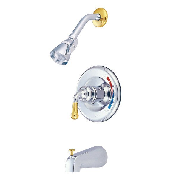 Tub and Shower Faucet, Polished Chrome/Polished Brass, Wall Mount, Kingston Brass, Mfr#: KB634T