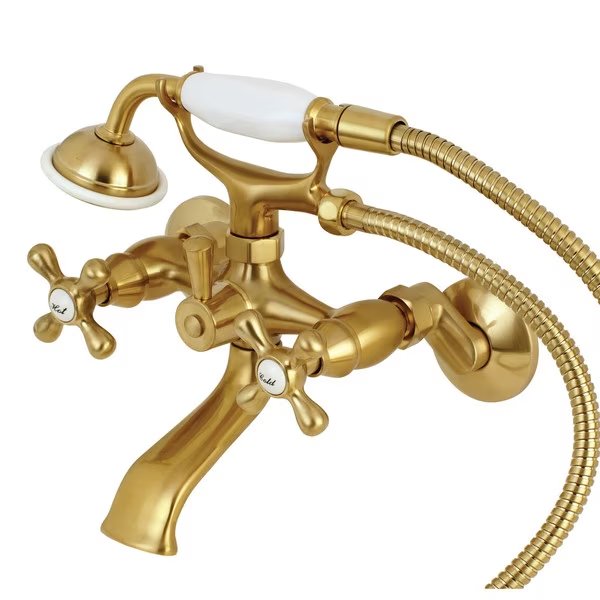 Wall-Mount Clawfoot Tub Faucet, Brushed Brass, Tub Wall Mount, Kingston Brass, Mfr#: KS265SB