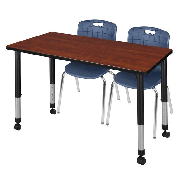 Regency Kee 48 x 24 in. Mobile Adjustable Classroom Table- Cherry & 2 Andy 18 in. Stack Chairs- Blue, Regency, Mfr#: MT4824CHAPCBK40NV