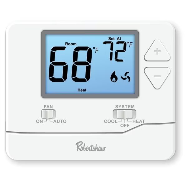 Digital Wall Thermostat, White, Plastic, Robertshaw, Mfr#: RS8110