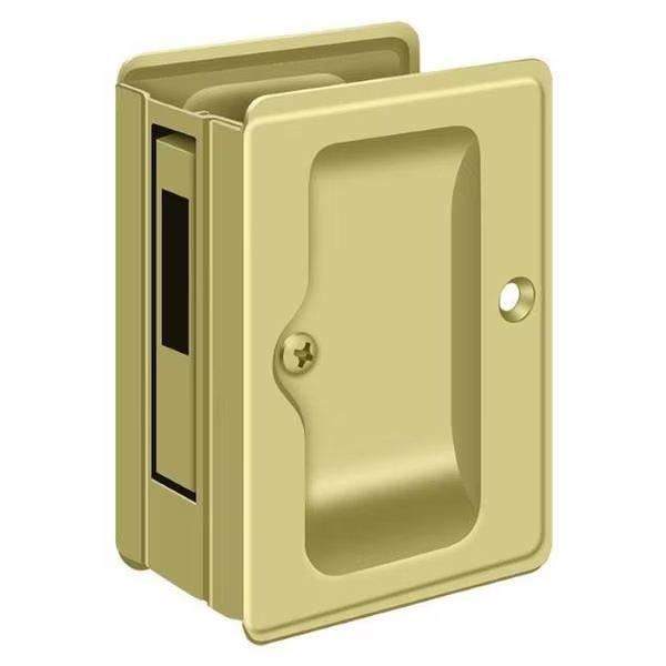 Hd Pocket Lock, Adj, 3-1/4" X 2 1/4" Sliding Door Rcvr Bright Brass, Deltana, Mfr#: SDAR325U3