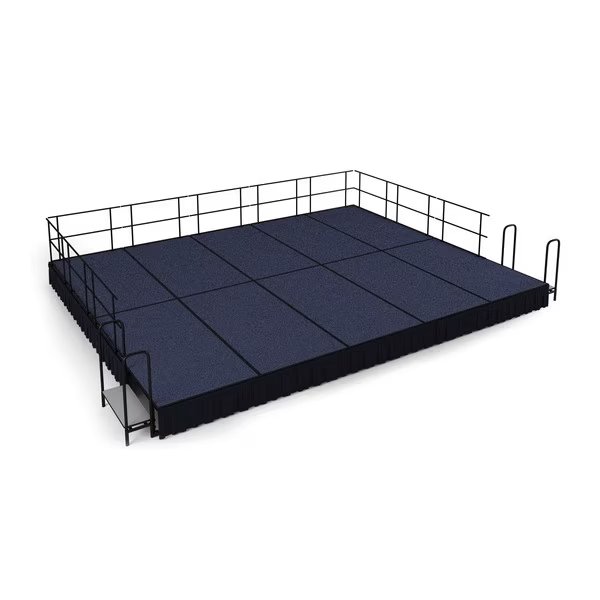 Stage Pack, 16 Ft.x20 Ft.x16"H, Blue Carpet, Shirred Pleat Black Skirting, National Public Seating, Mfr#: SG481610C-04-SS10