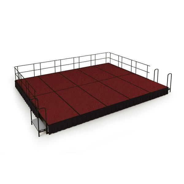 Stage Pack, 16 Ft.x20 Ft.x16"H, Red Carpet, Shirred Pleat Black Skirting, National Public Seating, Mfr#: SG481610C-40-SS10
