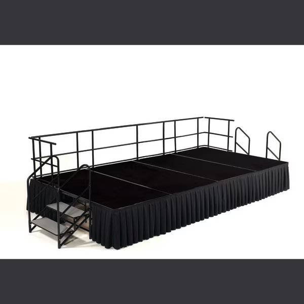 Stage Pack, 8 Ft.x16 Ft.x24"H, Black Carpet, Box Pleat Black Skirting, National Public Seating, Mfr#: SG482404C-10-SB10