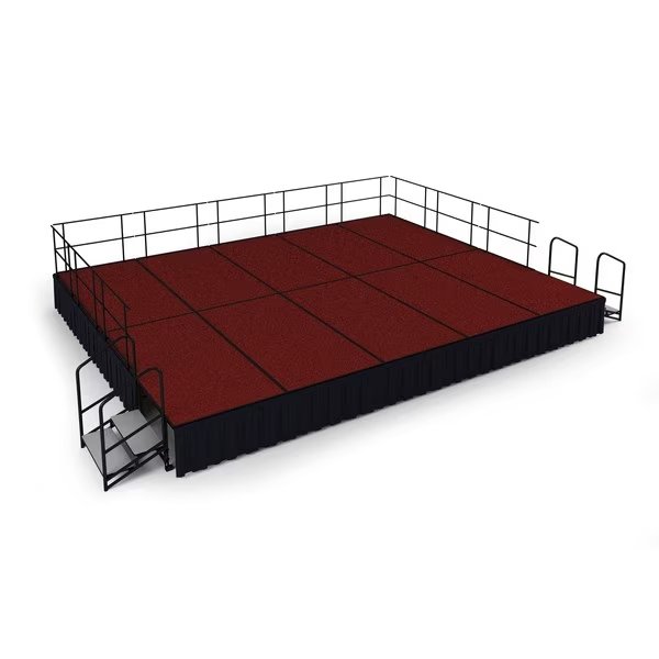 Stage Pack, 16 Ft.x20 Ft.x24"H, Red Carpet, Shirred Pleat Black Skirting, National Public Seating, Mfr#: SG482410C-40-SS10