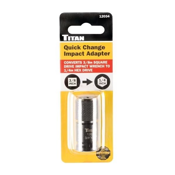Adapter, 3/8" Sq Dr To 1/4" Hex Dr, Titan, Mfr#: 12034