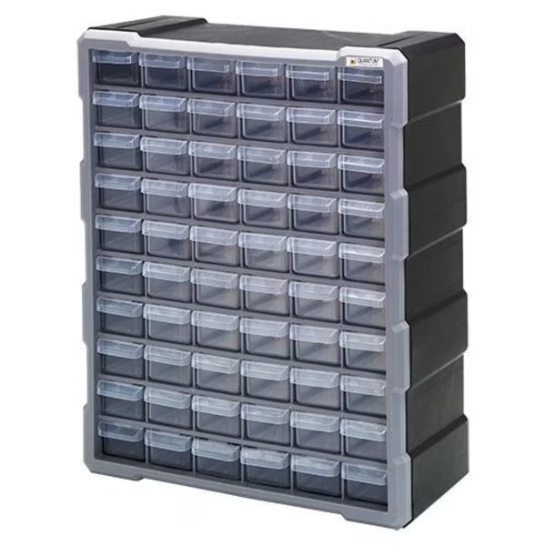 Cabinet With 60 Plastic Drawers, Black, Quantum Storage Systems, Mfr#: PDC-60BK
