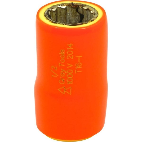 1/2" X 3/8" Drive, 12 Point Standard Length, 1000V Insulated, Gray Tools, Mfr#: T16-I