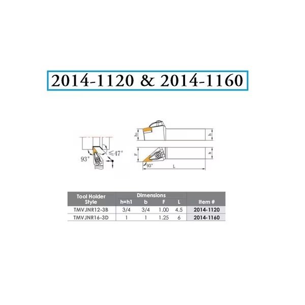 MVJNR 16-3D Turning & Profiling Tool Holder - New Rigid Clamp Design, H & H Industrial Products, Mfr#: 2014-1160