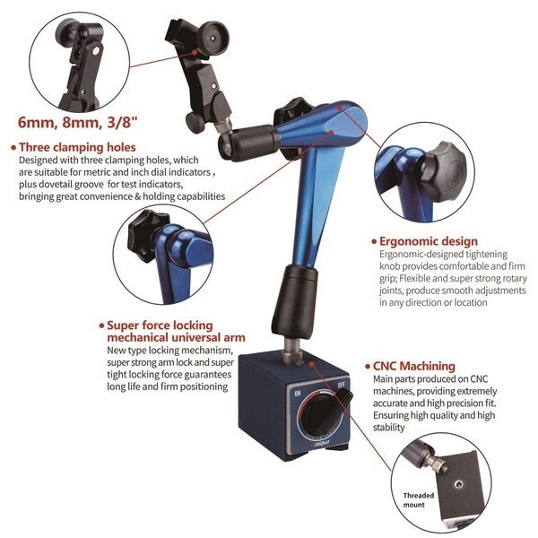 Dasqua 176 lbs. Power Pull 275mm Arm Length Magnetic Base, H & H Industrial Products, Mfr#: 7121-0025
