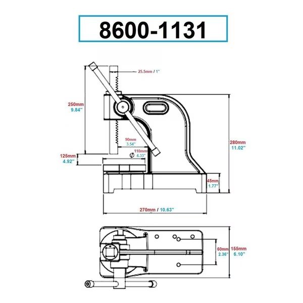 1 Ton Pro-Series Arbor Press, H & H Industrial Products, Mfr#: 8600-1131