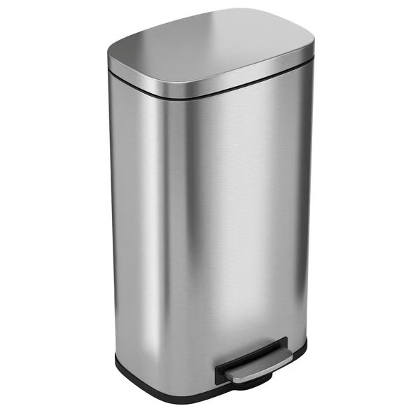 8 gal Fire Rated Trash Can, Silver, Stainless Steel and ABS Plastic, Hls Commercial, Mfr#: HLSS08RFR