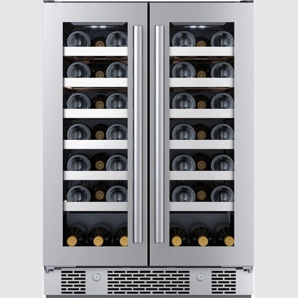 24 Inch Wide 42 Bottle Capacity French Door Wine Cooler with LED Lighting, Avallon, Mfr#: AWC242FD