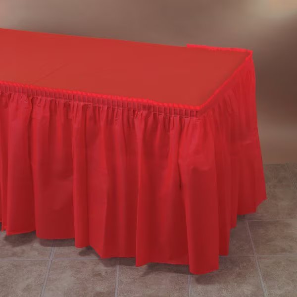 14Ft x 29" Red Plastic Tableskirts, PK6, Hoffmaster, Mfr#: 110011
