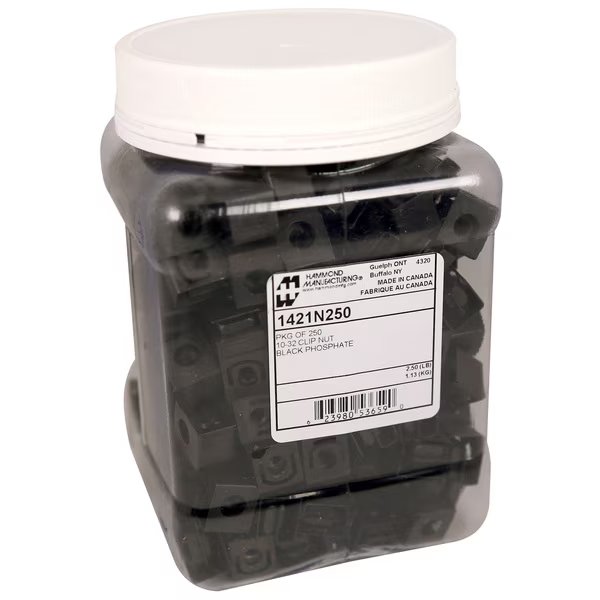 10-32 Black Oxide Clip Nuts, 250-Count, Hammond, Mfr#: 1421N250