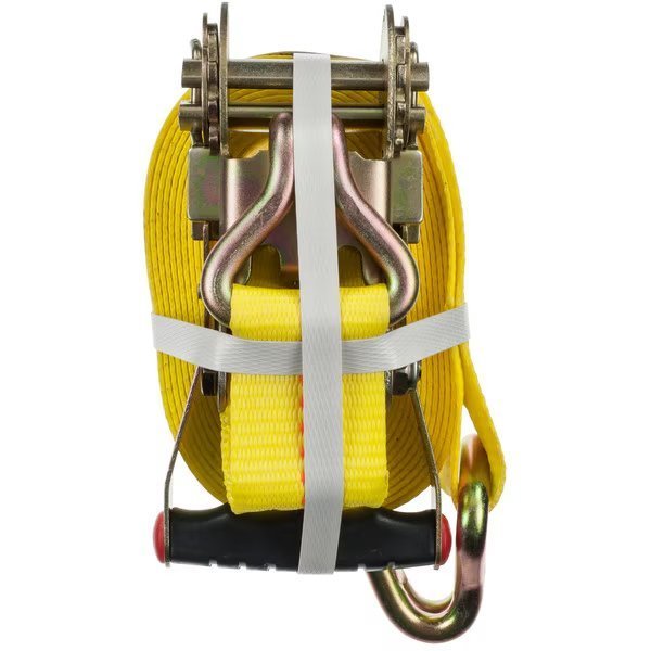 16'X2" Ratchet Tie-Down, Yellow, Dbl J-Hooks, 3,333 WLL, Keeper, Mfr#: 4616