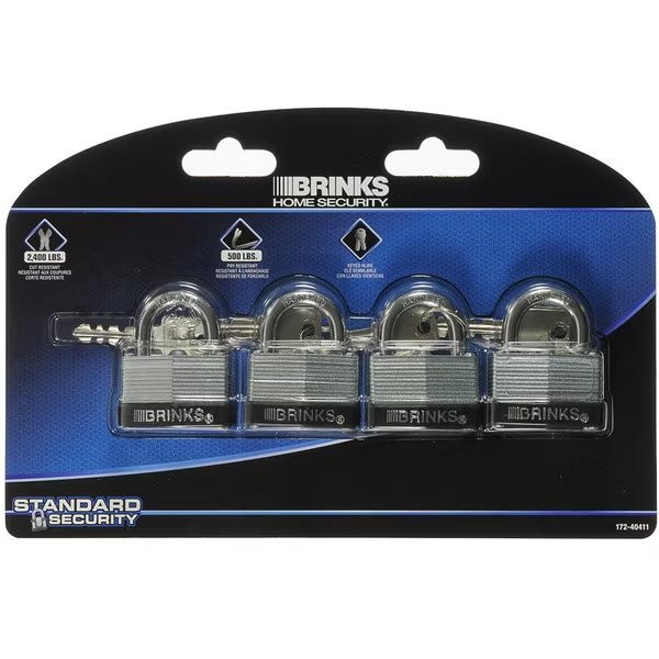 Keyed Alike Padlock, Laminated Steel, 40mm 4PK, Brinks, Mfr#: 172-40411