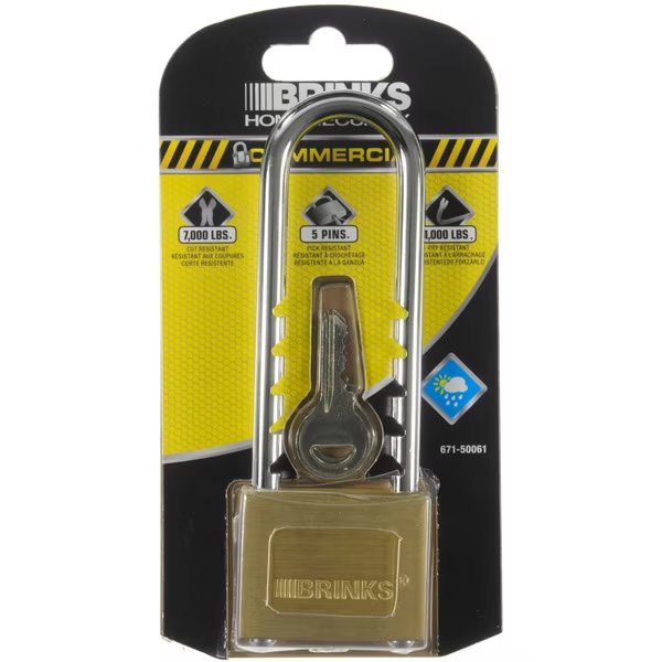 Keyed Different Padlock, Brass, 50mm, High Security, Adjustable SHKL, Brinks, Mfr#: 671-50061