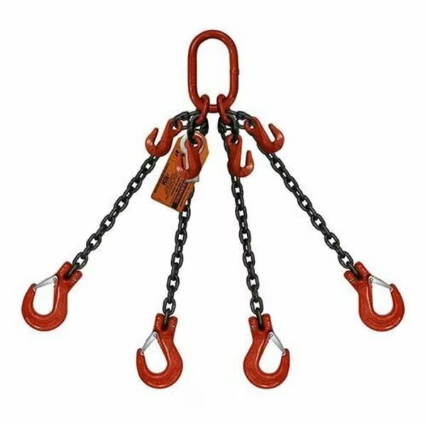 Four Leg Chain Slng, Adjstbl Type A, 1/2 in dia, 22ft L, Oblong Link to Slng Hook, 39,000lb Lmt, Hsi, Mfr#: 10AQOS1/2A-22