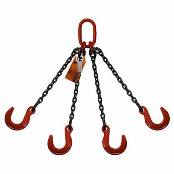 Four Leg Chain Slng, 1/2 in dia, 28ft L, Oblong Link to Foundry Hook, 39,000lb Lmt, Hsi, Mfr#: 10QOF1/2-28