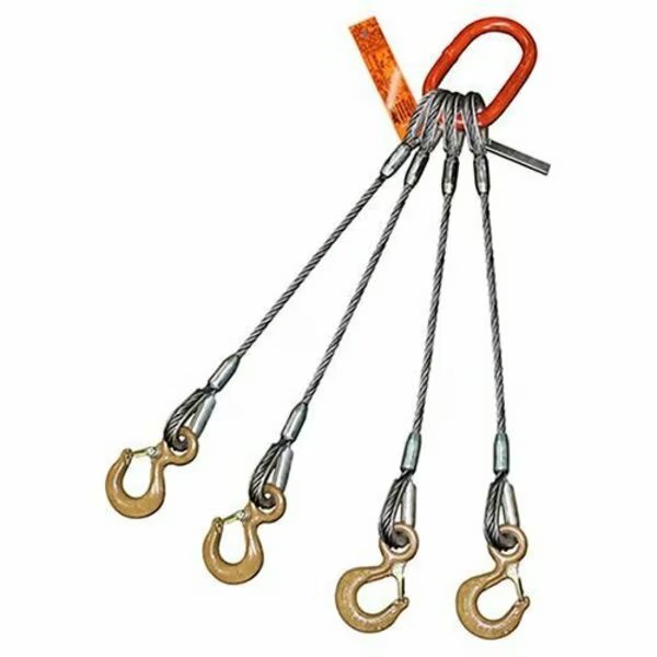 Four Leg Wire Rope Sling, 9/16 in dia, 14 ft Length, Eye Hoist Hook, 11 ton Capacity, Domestic, Hsi, Mfr#: 400EH9/16XD-14