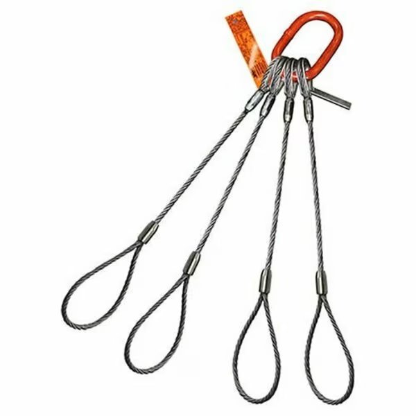 Four Leg Wire Rope Sling, 7/8 in dia, 22 ft Length, Flemish Loop, 26 ton Capacity, Domestic, Hsi, Mfr#: 400FL7/8XD-22