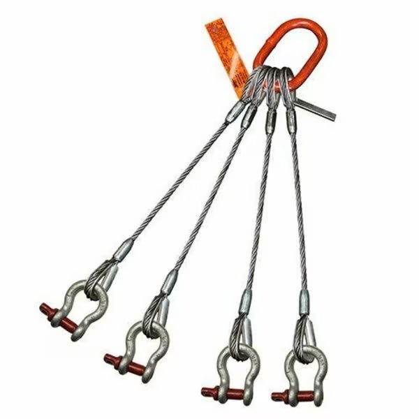 Four Leg Wire Rope Sling, 1-3/8 in dia, 12 ft Length, Screw Pin Anchor Shackle, 62 ton Capacity, Hsi, Mfr#: 400SPA1-3/8X-12