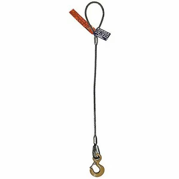 Sngl Leg Wire Rope Slng, 3/8 in dia, 22ft L, Flemish Loop to Eye Hook, 1.4 ton Capacity, Hsi, Mfr#: 105B3/8XEHD-22