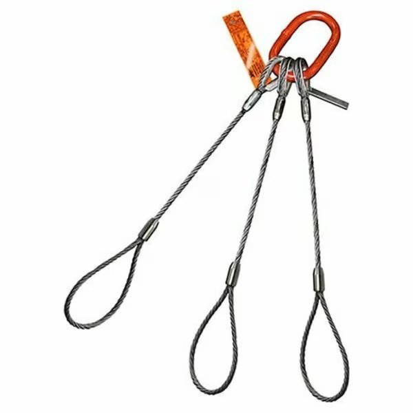 Three Leg Wire Rope Sling, 7/16 in dia, 10 ft Length, Flemish Loop, 5 ton Capacity, Domestic, Hsi, Mfr#: 300FL7/16XD-10