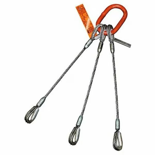 Three Leg Wire Rope Sling, 7/8 in dia, 12 ft Length, Heavy Duty Thimble, 20 ton Capacity, Hsi, Mfr#: 300HT7/8X-12