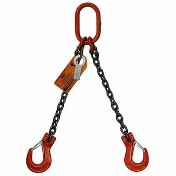Two Leg Chain Slng, 9/32 in dia, 10ft L, Oblong Link to Slng Hook, 7,400lb Lmt, Hsi, Mfr#: 10DOS9/32-10