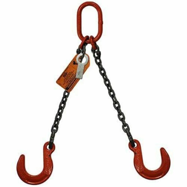 Two Leg Bridle Chain Slng, 1/2 in dia, 5ft L, Oblong Link to Foundry Hook, 26,000lb Lmt, Hsi, Mfr#: 10DOF1/2-05