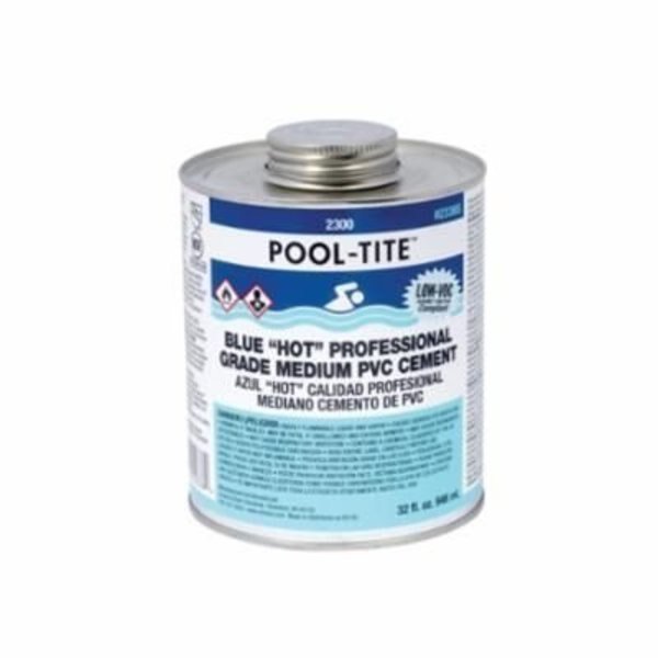 POOLTITE MEDIUM HOT LOW VOC PVC CEMENT, 4 OZ, TRANSLUCENT LIQUID, BLUE, United Elchem, Mfr#: 2366S