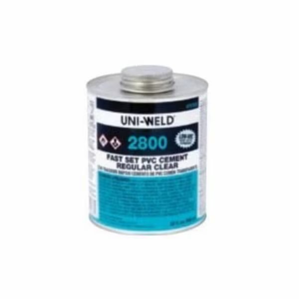 UNIWELD 2856S REGULAR FAST SET LOW VOC PVC SOLVENT CEMENT, 8 OZ, TRANSLUCENT LIQUID, CLEAR, United Elchem, Mfr#: 2856S
