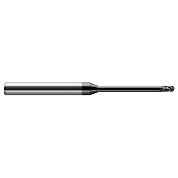 Miniature End Mill - Ball - Long Reach, Stub Flute, 0.0200", Finish - Machining: Amorphous Diamond, Harvey Tool, Mfr#: 35620-C4