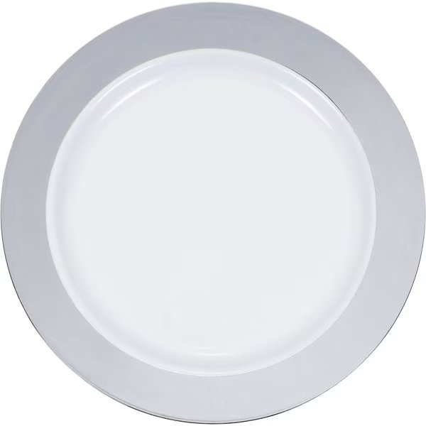 Silver Rim Plastic Plates, 9", 120PK, Sensations, Mfr#: 347874