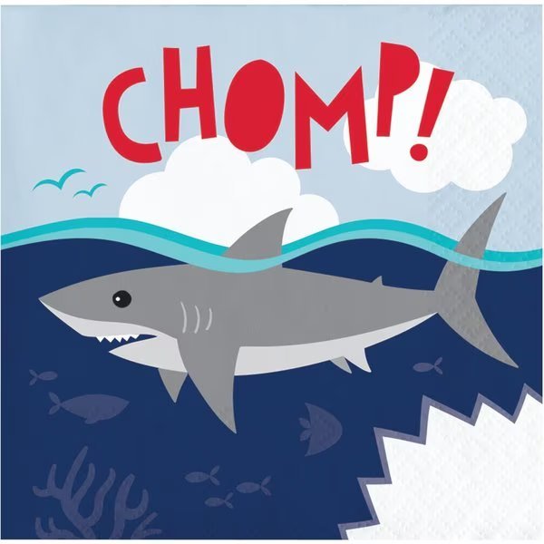 Shark Party Chomp Beverage Napkins, 5"x5", 192PK, Creative Converting, Mfr#: 350500