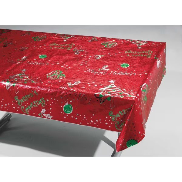 54" x 108" Metallic Printed Christmas Plastic Tablecloth PK6, 6PK, Creative Converting, Mfr#: 39132