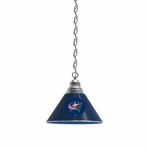 Columbus Blue Jackets Pendant Light, Chrome Fixture, Holland Bar Stool Co, Mfr#: BL1CHColBlu
