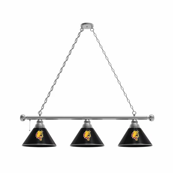 Ferris State 3 Shade Billiard Light, Chrome Fixture, Holland Bar Stool Co, Mfr#: BL3CHFerrSt