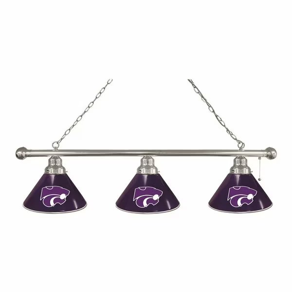 Kansas State 3 Shade Billiard Light, Chrome Fixture, Holland Bar Stool Co, Mfr#: BL3CHKnsasS