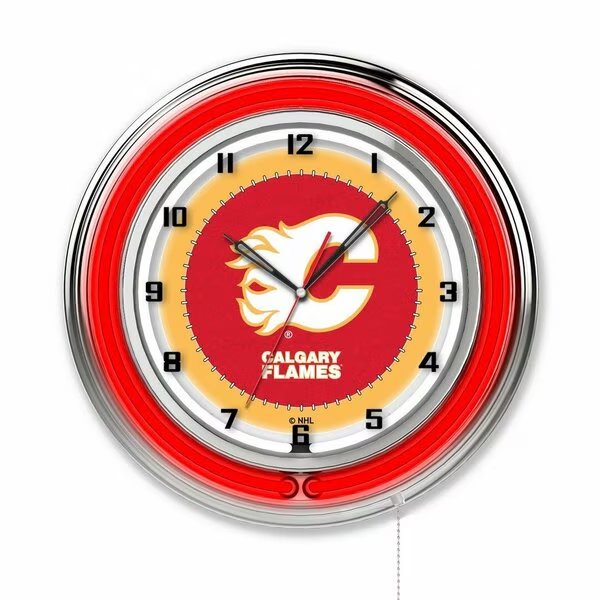 Calgary Flames Double Neon 19" Clock, NHL, Holland Bar Stool Co, Mfr#: Clk19CalFla