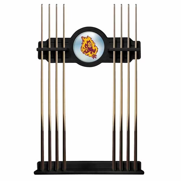Arizona State Cue Rack in Black Finish, Sparky Logo, Holland Bar Stool Co, Mfr#: CueBKArizSt-S