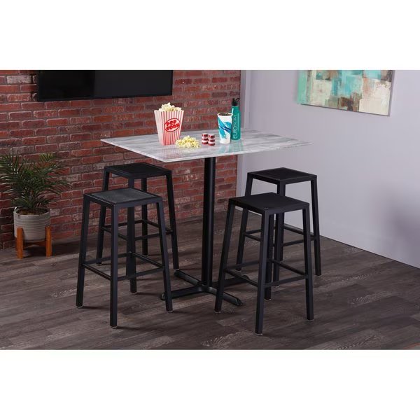 Two 36 Tall Blk Table Bases w22 Foot, 30x48 Greystone Top wUmbrella Hole, IndoorOutdoor, Holland Bar Stool Co, Mfr#: OD211EB-36BWODS3248GryStnU