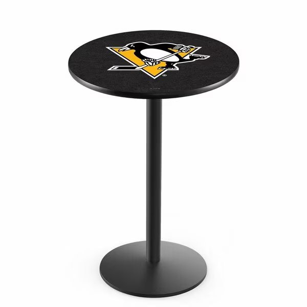 36" Blk Wrinkle Pittsburgh Penguins Pub Table, 36" dia. Top, Holland Bar Stool Co, Mfr#: L214B3636PitPen