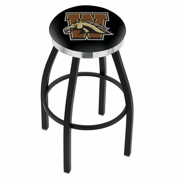 36" Blk Wrinkle Western Michigan Swivel Bar Stool, Chrome Ring, Holland Bar Stool Co, Mfr#: L8B2C36WestMI