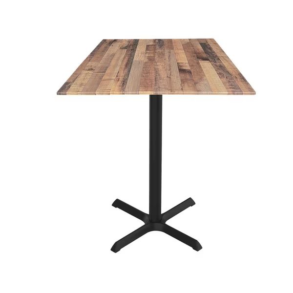 42 Tall OD211 Black Table Base w30x30 Foot and 36x36 Square Rustic Top, IndoorOutdoor, Holland Bar Stool Co, Mfr#: OD211-3042BWODS36SQRustic