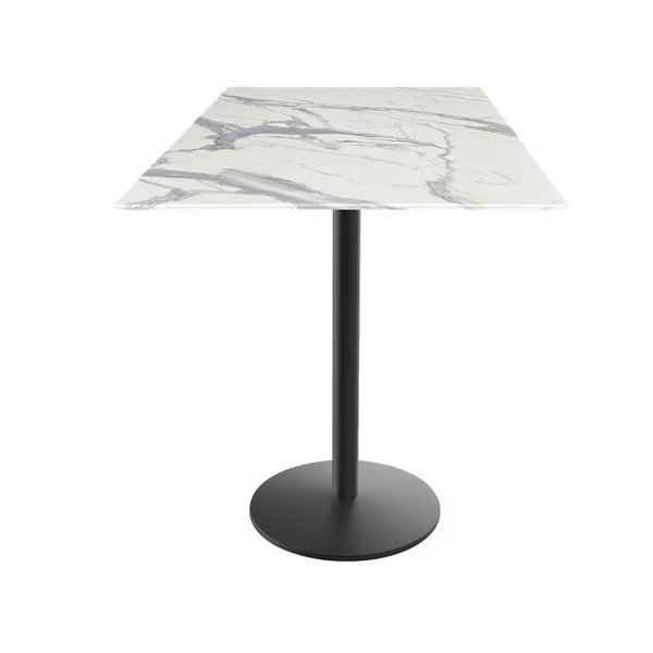 42 Tall OD214 Black Table Base w22 Dia foot and 32x32 Square White Marble Top, IndoorOutdoor, Holland Bar Stool Co, Mfr#: OD214-2242BWODS32SQWM