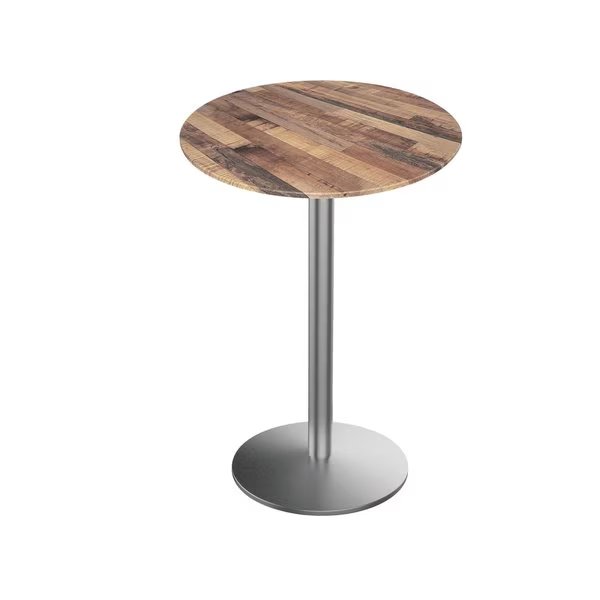42 Tall OD214 St Steel Table Base w22 Diameter Foot and 36 Diameter Rustic Top, IndoorOutdoor, Holland Bar Stool Co, Mfr#: OD214-2242SSODS36RRustic
